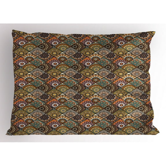 Ambesonne Moroccan Pillow Sham, Retro Checkered, 36" X 20", Multicolor