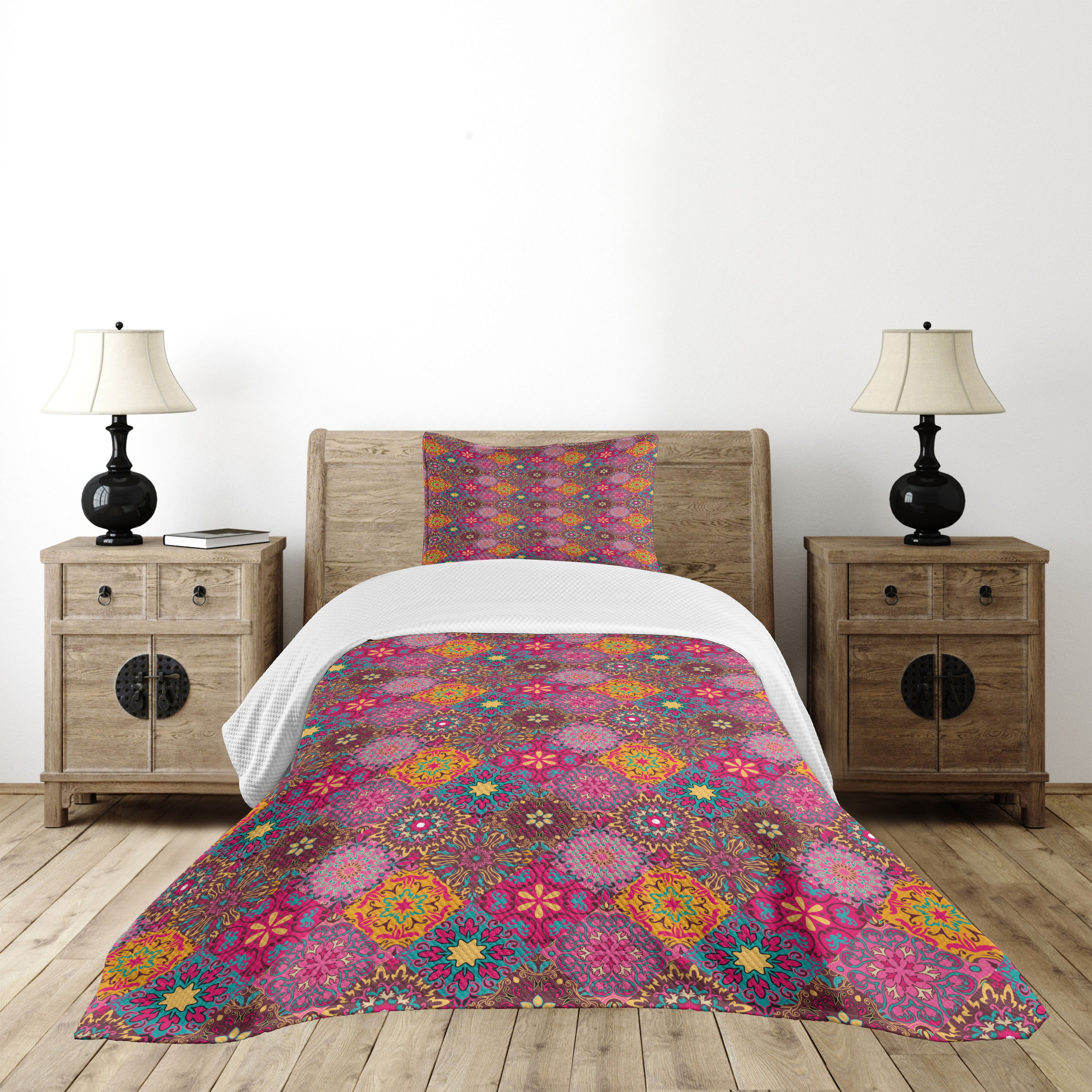 Ambesonne Ambesonne Moroccan Bedspread Set Vibrant Folk Multicolor