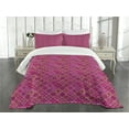 thumbnail image 1 of Ambesonne Moroccan Quilted Bedspread Set 3 Pcs, Checkered Pink, Queen Size, Magenta Purple Marigold, 1 of 3