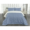 thumbnail image 1 of Ambesonne Moroccan Quilted Bedspread Set 3 Pcs, Diagonal Azuejo Motif, Queen Size, Dark Blue White, 1 of 3