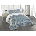 thumbnail image 1 of Ambesonne Moroccan Quilted Bedspread Set 3 Pcs, Eastern Ceramic Tile, Queen Size, Pale Coffee Turquoise, 1 of 5
