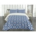 thumbnail image 1 of Ambesonne Moroccan Quilted Bedspread Set 3 Pcs, Floral Detail, King Size, Turquoise Dark Blue, 1 of 5