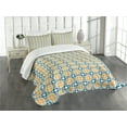 thumbnail image 1 of Ambesonne Moroccan Quilted Bedspread Set 3 Pcs, Spanish Azulejo Style, King Size, Teal Marigold White, 1 of 5