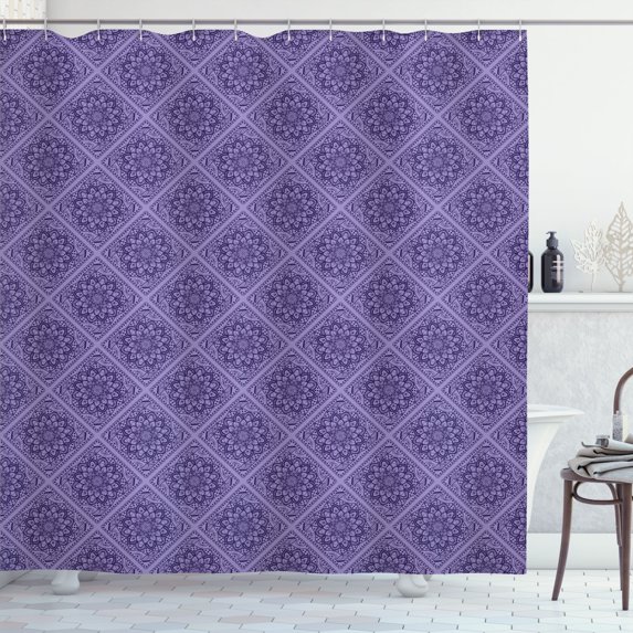 Ambesonne Moroccan Shower Curtain, Floral Mandala Oriental, 69"Wx84"L, Quartz and Indigo