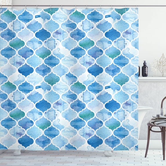Ambesonne Moroccan Shower Curtain, Mosaic Pattern, 69"Wx75"L, Pale Blue