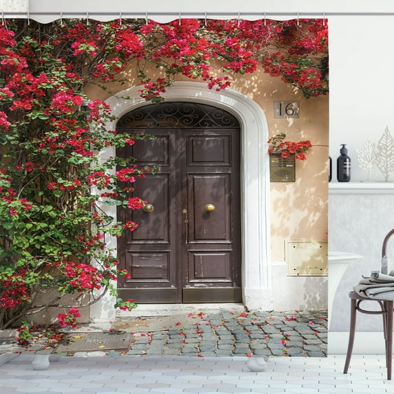 Ambesonne Moroccan Shower Curtain, Old Door with Flowers, 69"Wx75"L, Multicolor