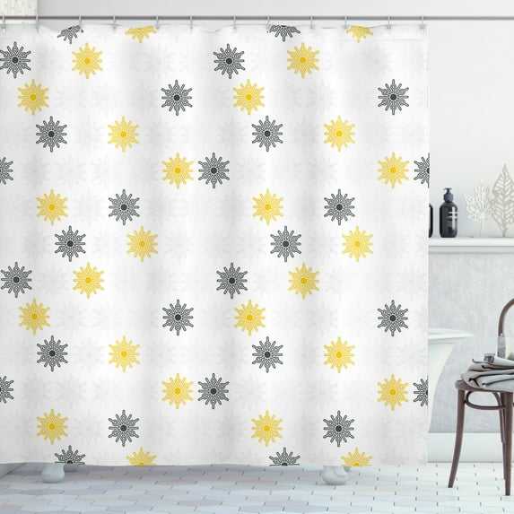 Ambesonne Moroccan Shower Curtain, Sun Flowers Dots, 69"Wx84"L, Pale Grey Black
