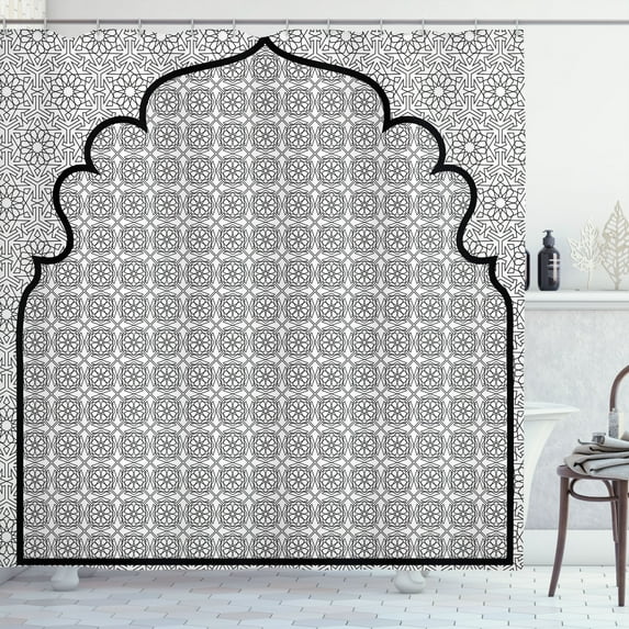 Ambesonne Moroccan Shower Curtain, Turkish Ottoman Mosaic, 69"Wx84"L, Black White