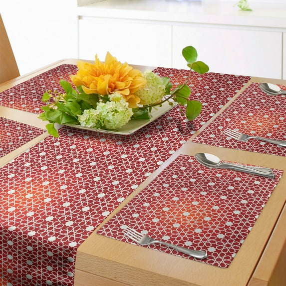 Ambesonne Moroccan Table Runner & Placemats, Folkloric Starry Lattice, Placemat 4 pcs + Runner 16"x72", Vermilion Burnt Orange