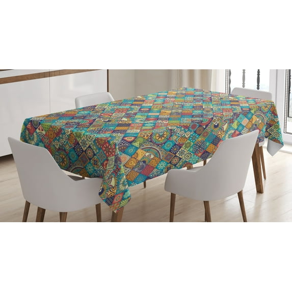 Ambesonne Moroccan Tablecloth Rectangular Table Cover, Oriental Motifs, 52"x70", Multicolor