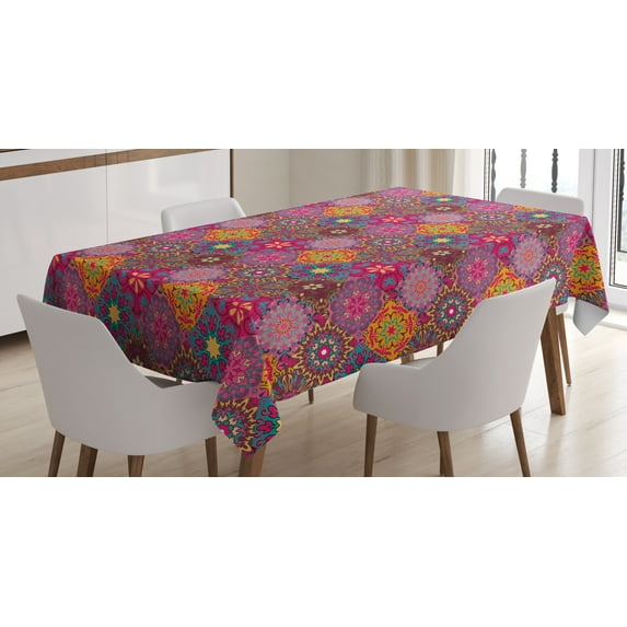 Ambesonne Moroccan Tablecloth Rectangular Table Cover, Vibrant Folk, 60"x90", Multicolor