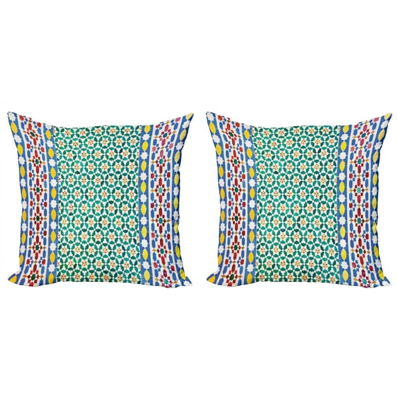 Ambesonne Moroccan Throw Pillow Cover 2 Pack, Colorful Mosaic Wall, 24", Multicolor