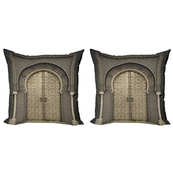 Ambesonne Moroccan Throw Pillow Cover 2 Pack, Folk Aged Door Geometric, 20", Sepia Black