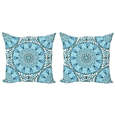Ambesonne Moroccan Throw Pillow Cover 2 Pack, Geometrical Mosaics, 16", Blue White