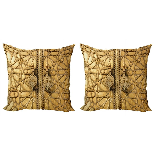 Ambesonne Moroccan Throw Pillow Cover 2 Pack, Marrakesh Royal Palace, 18", Pale Brown