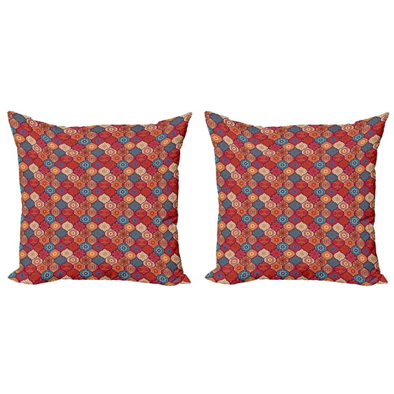 Ambesonne Moroccan Throw Pillow Cover 2 Pack, Oriental Wavy Natural, 16", Multicolor