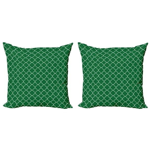 Ambesonne Moroccan Throw Pillow Cover 2 Pack, Quatrefoil Clover, 20", Green