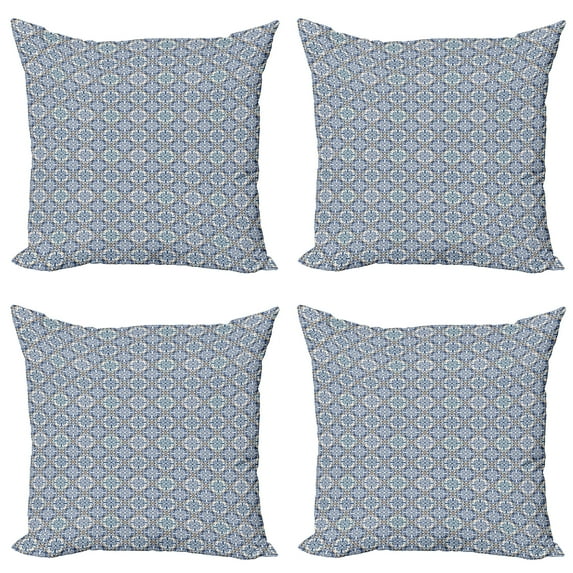Ambesonne Moroccan Throw Pillow Cover 4 Pack, Azulejo Ceramic Motif, 24", Blue Cream Marigold