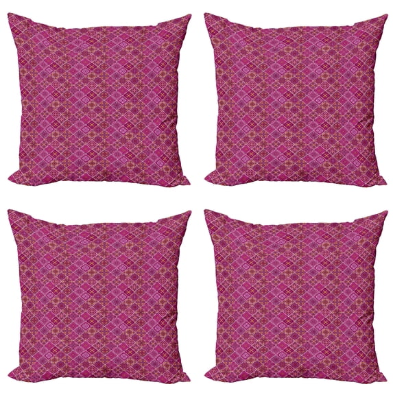Ambesonne Moroccan Throw Pillow Cover 4 Pack, Checkered Pink, 24", Magenta Purple Marigold