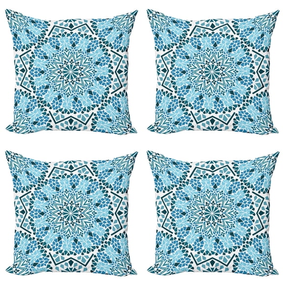 Ambesonne Moroccan Throw Pillow Cover 4 Pack, Geometrical Mosaics, 20", Blue White