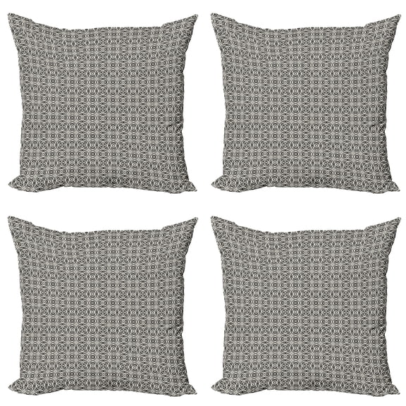 Ambesonne Moroccan Throw Pillow Cover 4 Pack, Monochrome Abstract Floral, 24", Ivory Dark Taupe