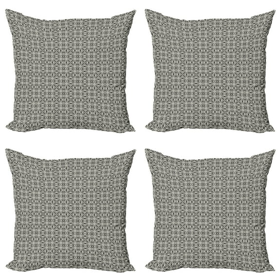 Ambesonne Moroccan Throw Pillow Cover 4 Pack, Monochrome Abstract Floral, 24", Ivory Dark Taupe