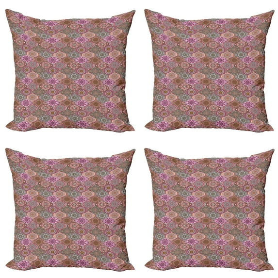 Ambesonne Moroccan Throw Pillow Cover 4 Pack, Nature Inspired Curvy, 18", Multicolor