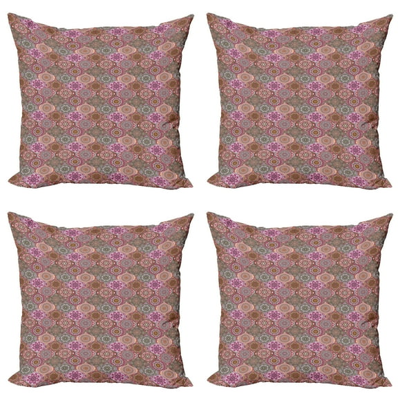 Ambesonne Moroccan Throw Pillow Cover 4 Pack, Nature Inspired Curvy, 20", Multicolor