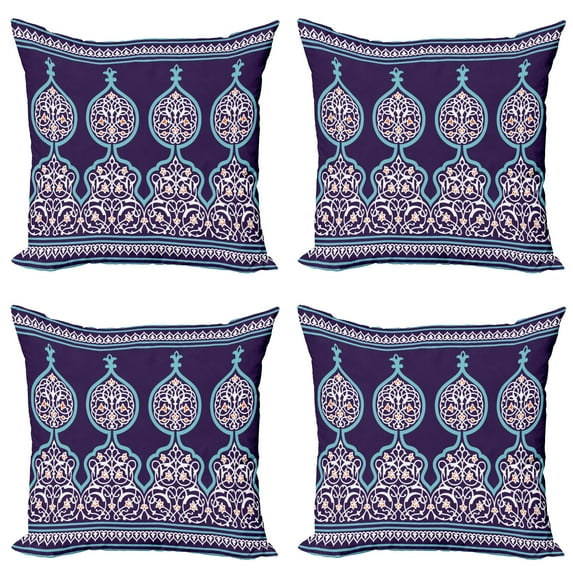 Ambesonne Moroccan Throw Pillow Cover 4 Pack, Oriental Design, 20", Teal Royal Blue