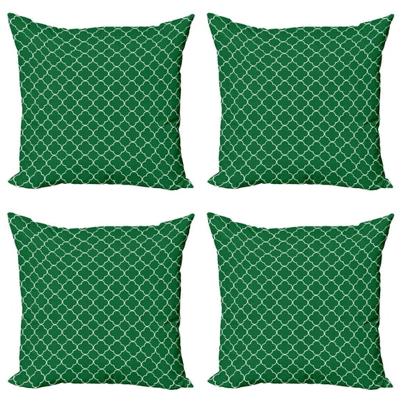 Ambesonne Moroccan Throw Pillow Cover 4 Pack, Quatrefoil Clover, 20", Green