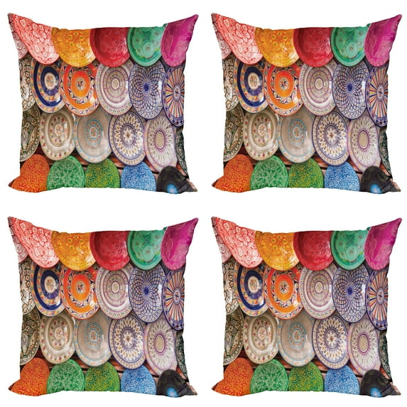Ambesonne Moroccan Throw Pillow Cover 4 Pack, Traditional Colorful, 24", Multicolor