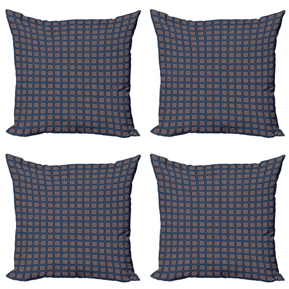 Ambesonne Moroccan Throw Pillow Cover 4 Pack, Traditional Orient Floral, 18", Dark Sky Blue Multicolor