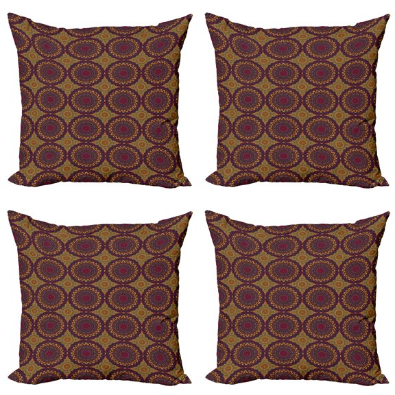 Ambesonne Moroccan Throw Pillow Cover 4 Pack, Tribal Art Mandala, 18", Plum Petrol Blue Yellow