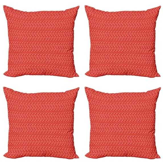 Ambesonne Moroccan Throw Pillow Cover 4 Pack, Vibrant Dotted Leaves Art, 16", Vermilion and White