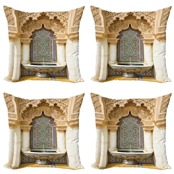 Ambesonne Moroccan Throw Pillow Cover 4 Pack, Vintage Eastern Art, 24", Ivory Pale Brown Blue