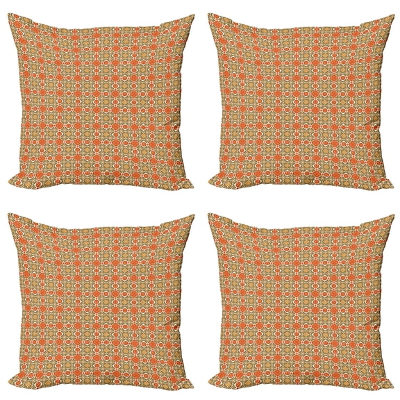 Ambesonne Moroccan Throw Pillow Cover 4 Pack, Vintage Oriental Tile, 24", Orange Maroon Emerald