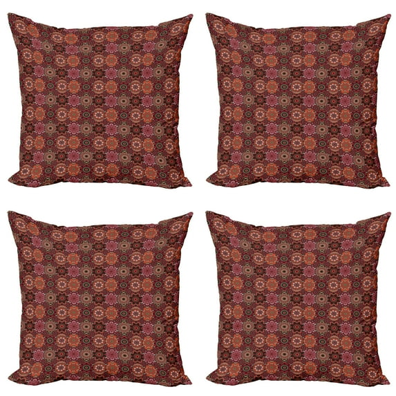 Ambesonne Moroccan Throw Pillow Cover 4 Pack, Vintage Ottoman Tile, 20", Green Vermilion Ruby