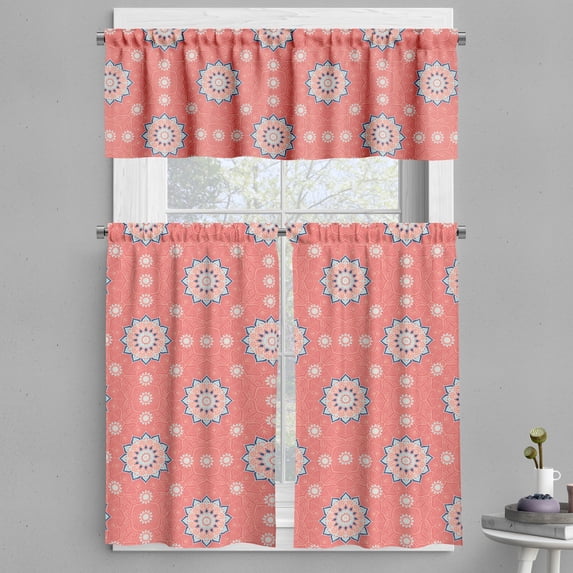 Ambesonne Moroccan Valance & Curtain, Floral Framework Ornate, 55"x24", Coral Peach Blue