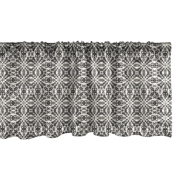 Ambesonne Moroccan Window Valance, Continuous Detailed Floral Inspired Ornaments Abstract Monochrome Pattern, Curtain Valance for Kitchen Bedroom Decor with Rod Pocket, 54" X 18", Ivory Dark Taupe