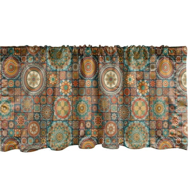 Ambesonne Moroccan Window Valance, Eastern Old Folkloric, 54" X 18", Turquoise Orange