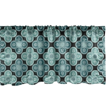 Ambesonne Moroccan Window Valance, Floral Mediterranean Art, 54" X 18", Teal Petrol Blue