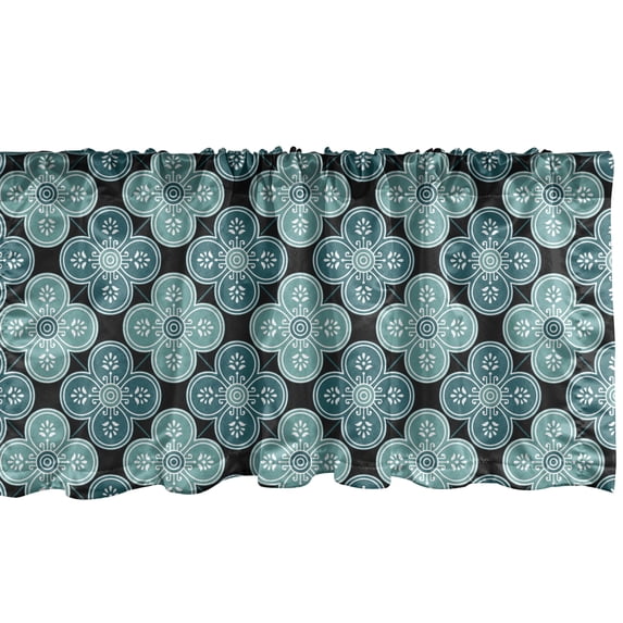 Ambesonne Moroccan Window Valance, Floral Mediterranean Art, 54" X 18", Teal Petrol Blue