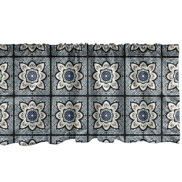 Ambesonne Moroccan Window Valance, Floral Oriental Damask, 54" X 12", Eggshell Night Blue