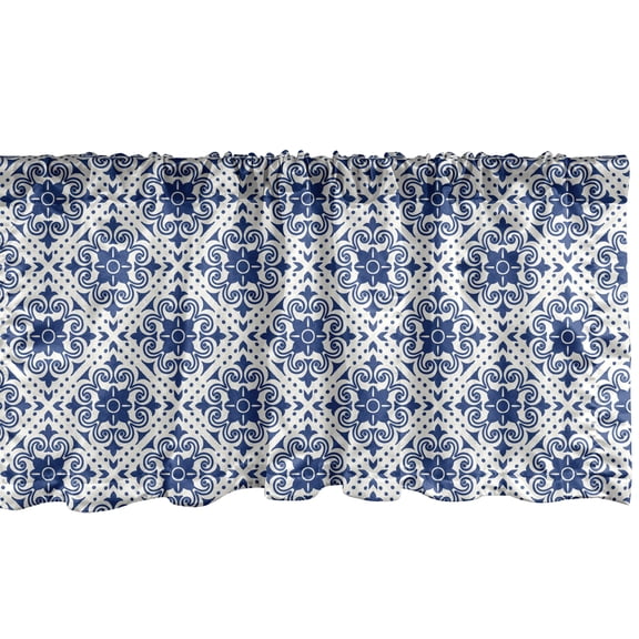 Ambesonne Moroccan Window Valance, Floral Traditional Damask, 54" X 18", Off White Dark Sky Blue