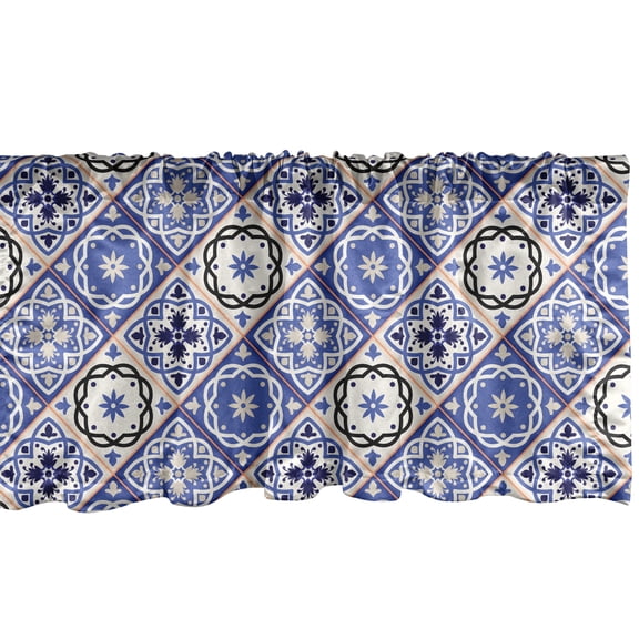Ambesonne Moroccan Window Valance, Geometric Tile Squares with Middle Eastern Azulejo Design, Curtain Valance for Kitchen Bedroom Decor with Rod Pocket, 54" X 12", Violet Blue Black Cream