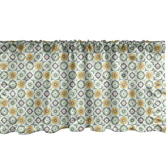 Ambesonne Moroccan Window Valance, Lotus Floral, 42" x 12", Green White