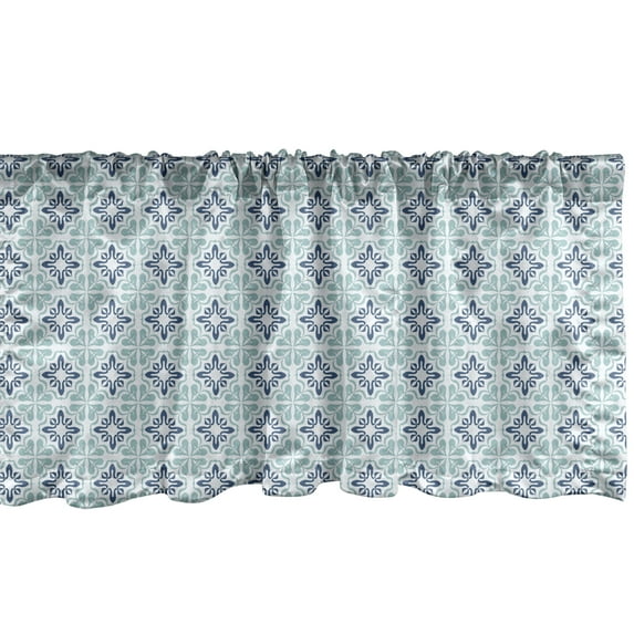 Ambesonne Moroccan Window Valance, Mediterranean Sea Tones, 54" X 18", Pale Teal Dark Sky Blue
