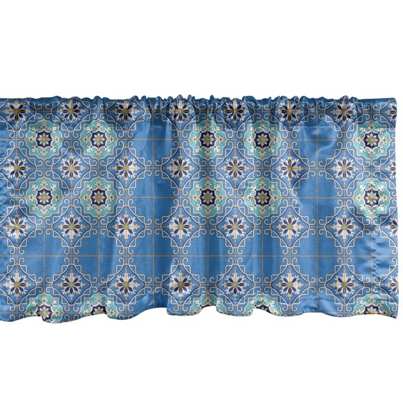Ambesonne Moroccan Window Valance, Patchwork Style Blue, 54" X 18", Blue Aqua Orange