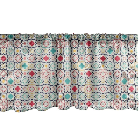 Ambesonne Moroccan Window Valance, Quatrefoil, 54" X 18", Blue Green