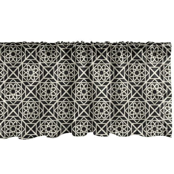 Ambesonne Moroccan Window Valance, Repeating Floral Geometric, 54" X 18", Eggshell Charcoal Grey